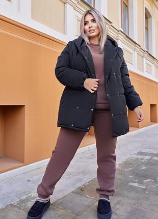 Зимний костюм тройка-куртка теплая и спортивный костюм на флисе батал