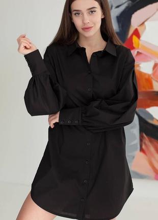 Шикарні котонові сорочки-сукні з об'єднання ємним рукавом🔥червоні, чорні, білі7 фото