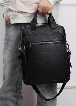 Чоловічий шкіряний класичний міський чорний рюкзак чоловіча сумка з натуральної шкіри8 фото