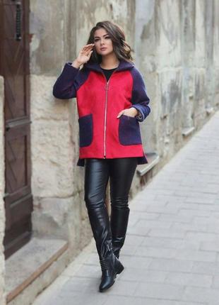 Комбинированная дубленка-куртка с наложенными карманами большого размера, женская куртка батал на молнии3 фото
