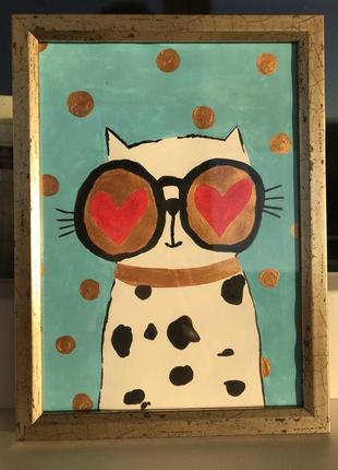 Картина котик с рамкой