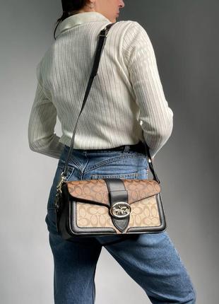 👜 coach tabby beige/brown shoulder bag in signature canvas8 фото