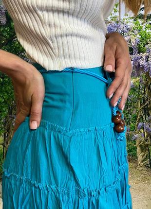 Стильная ярусная юбочка бирюзового цвета.7 фото