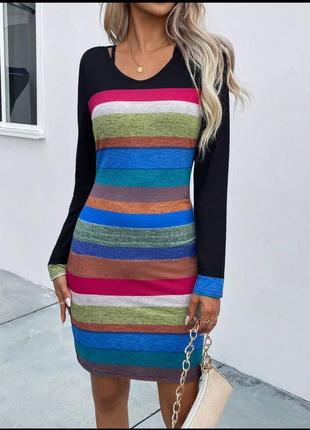 Разноцветное платье с длинными рукавами2 фото