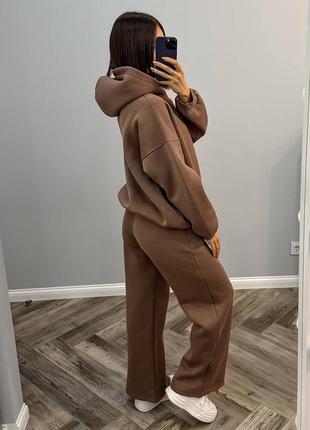 Спортивний костюм на флісі худі оверсайз штани кльош палаццо комплект чорний...