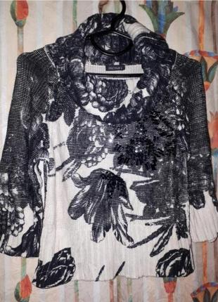 Новый роскошный свитер monari 🖤 графический принт цветы декорирован бусинами.7 фото