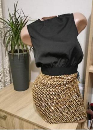 Мвяткове бандажне золоте плаття,коротка сукня резинка в паєтки1 фото