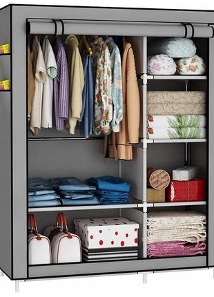 Складна тканинна шафа-органайзер на 2 секції для одягу та взуття storage wardrobe 68110 сірий1 фото