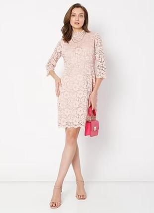 Нюдовое пудровое вечернее кружевное платье футляр h&m