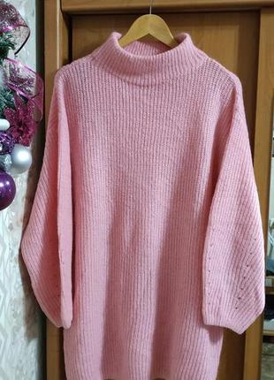 Теплый удлиненный свитер свитерок/платье10 фото