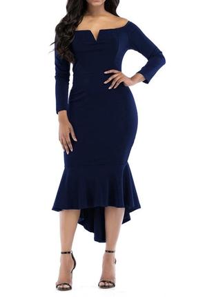 Коктейльное платье синее xl1 фото