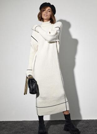 Женское платье-миди вязаное в рубчик с воротником широкое оверсайз свободное объемное теплое осеннее базовое стильное тренд зара zara