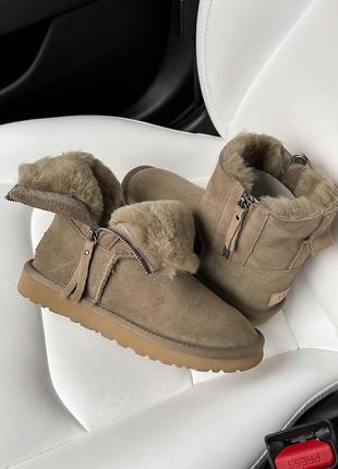 Розпродаж ❌ натуральні жіночі міні уггі блискавка  ugg zip khaki