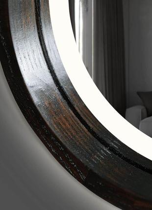 Дзеркало кругле з поличкою і led-підсвіткою та сенсором luxury wood sunset 60х80 см ясен венге2 фото