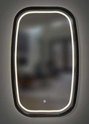 Зеркало прямоугольное с led-подсветкой и сенсором luxury wood new art 45х75 см ясень черный