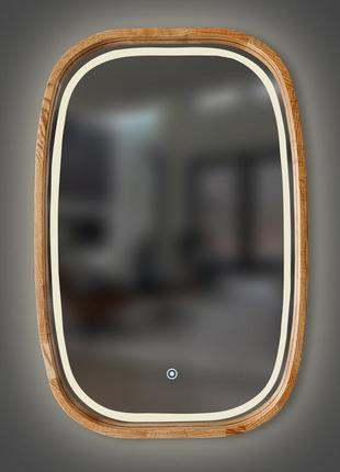 Зеркало прямоугольное с led-подсветкой и сенсором luxury wood new art 45х75 см ясень темный