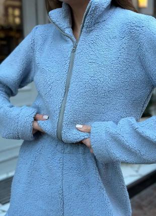 Спортивний костюм жіночий теплий з хутра тедді мʼякий xs/s/m/l сірий, блакитний8 фото