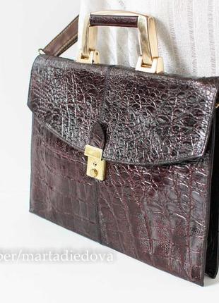 Вінтажний шкіряний портфель сумка портмоне, справжня шкіра крокодила, оригінал,унісекс8 фото