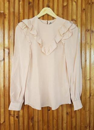 Пудровая шелковая блуза h&amp;m с оборками. 100% шовк!2 фото