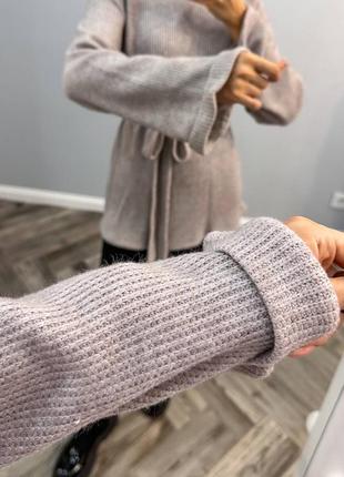 Теплый вязаный свитер - туника с поясом7 фото