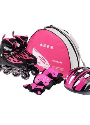 Набор роликовые коньки banwei bw-188 s черно-розовый (60508476), fdso