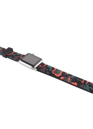 Ремінець для годинника apple watch 38 мм 40 мм силіконовий з пряжкою, camouflage with orange4 фото