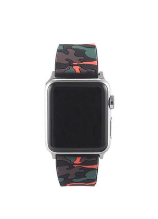Ремінець для годинника apple watch 38 мм 40 мм силіконовий з пряжкою, camouflage with orange3 фото