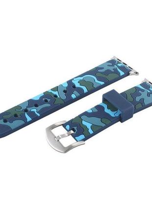 Ремешок для часов apple watch 42 мм 44 мм силиконовый с пряжкой, camouflage with blue