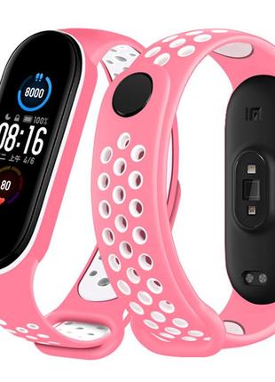 Ремешок для фитнес-браслета xiaomi mi band 3 и 4 nike design розовый с белым1 фото