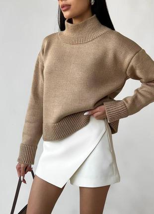 Теплый вязаный свитер с горловиной стойкой / джемпер вязаный3 фото