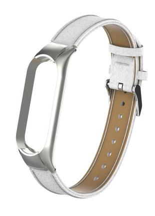 Ремешок для фитнес браслета steel-leather design bracelet for xiaomi mi band 3 classic white1 фото