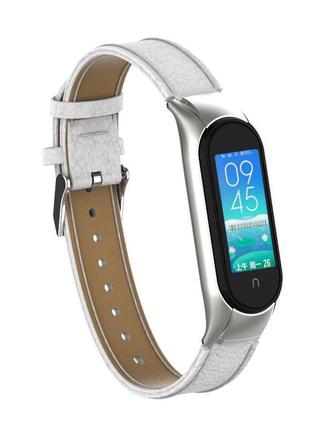 Ремешок для фитнес браслета steel-leather design bracelet for xiaomi mi band 3 classic white4 фото