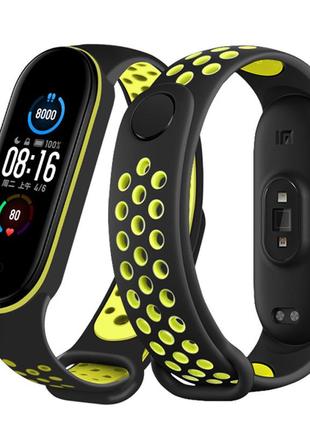 Ремінець для фітнес-браслета xiaomi mi band 5, 6, 7 nike design чорний з лаймом