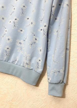 Кофточка толстовка лонгслив голубая, белые цветы деми/зима/лето длинные рукава женская5 фото