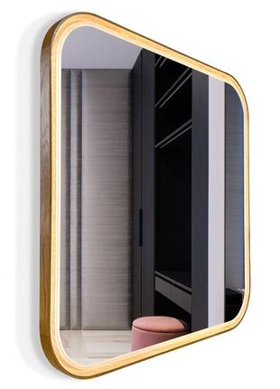 Дзеркало квадратне з led-підсвіткою та сенсором luxury wood balance 60х60 см горіх6 фото