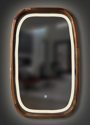 Зеркало прямоугольное с led-подсветкой и сенсором luxury wood new art 45х75 см орех натуральный
