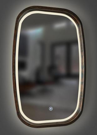 Зеркало прямоугольное с led-подсветкой и сенсором luxury wood new art 45х75 см ясень венге