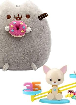 Мягкая игрушка пушин кэт pusheen cat 23х25см с пончиком детская обучающая игра математические весы кот v-115591 фото