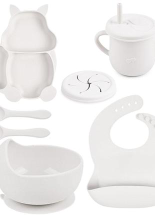 Набор детской силиконовой посуды y23 тарелка, слюнявчик, тарелка для супа, ложка, вилка, поильник (vol-10081)