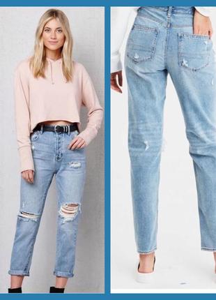 Класні джинси mom, denim co, кольору індіго з рваностями та закотом,розмір л denim co