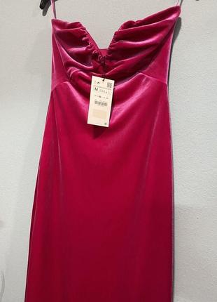 Zara платье  бархатное  фуксия8 фото