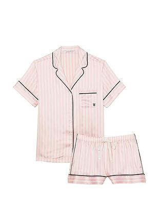 Сатиновая пижама в розовую полоску victoria's secret satin short pajama set pink stripe оригинал4 фото