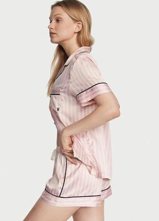 Сатинова піжама у рожеву смужку victoria's secret satin short pajama set pink stripe оригінал2 фото