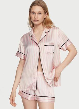 Сатиновая пижама в розовую полоску victoria's secret satin short pajama set pink stripe оригинал