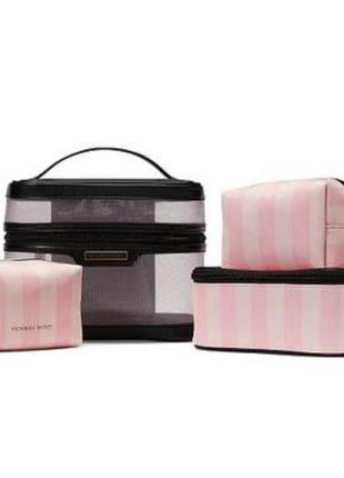 Набор косметичек 4-in-1 train case iconic pink striped mesh3 фото