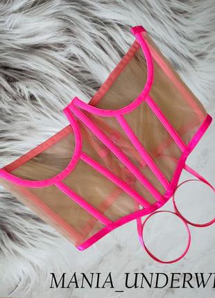 2-061 бежевый корсет с розовым контуром от mania_underwear1 фото