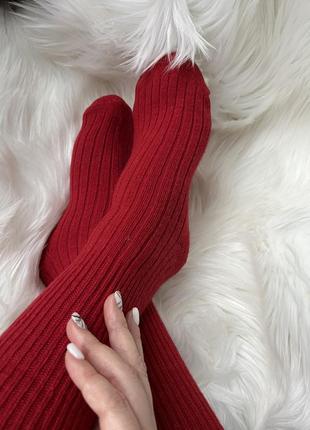 Носки женские красные шерсть ягненок высокие термо очень теплые