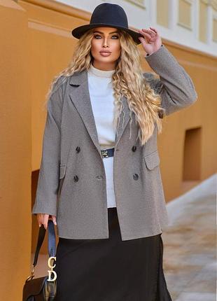 Двубортный жакет с подкладкой прямого силуэта шерстяной больших размеров 54-62 серый