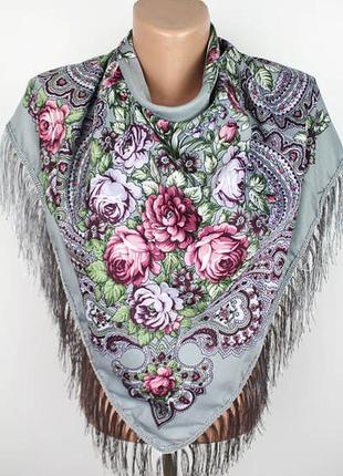 Платок теплый в народном стиле. 100х100см. различные цвета