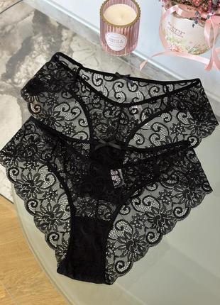 Черные кружевные трусики, слипы, ажурные